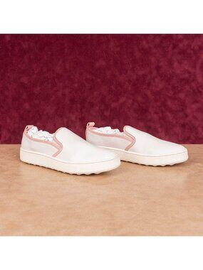 Coach Women Pink Cream Leather Slip Summer Boho Loafer shoes size 10